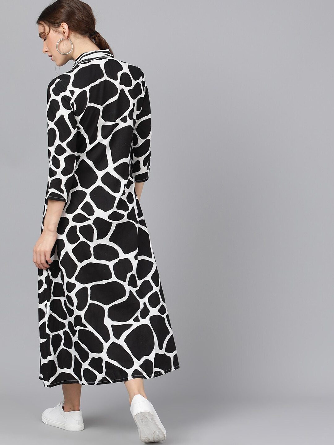 Women's  Black & White Printed A-Line Dress