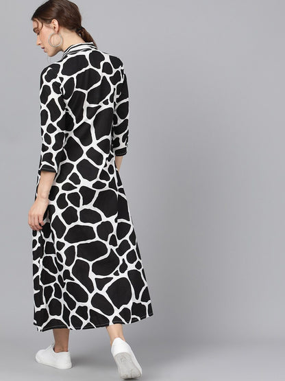 Women's  Black & White Printed A-Line Dress