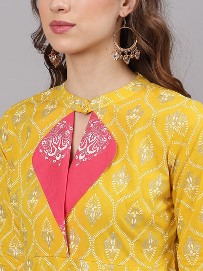 Women's  Yellow Printed Anarkali Kurta