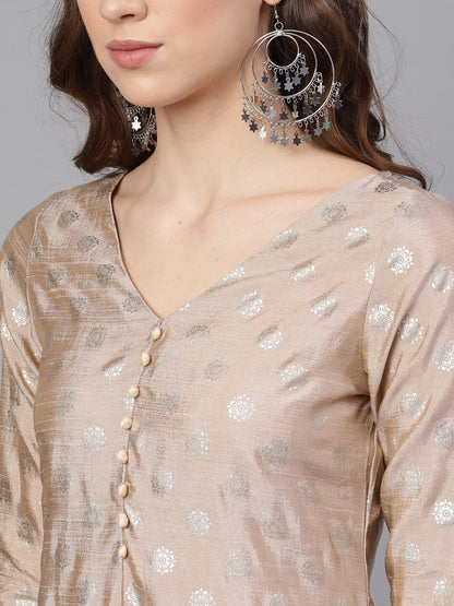 Women's  Beige & Gold-Toned Printed Kurta with Palazzos