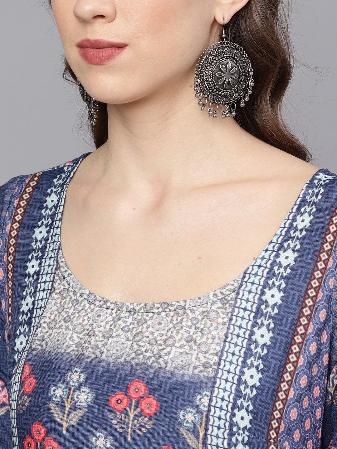 Women's  Blue Printed A-Line Kurta