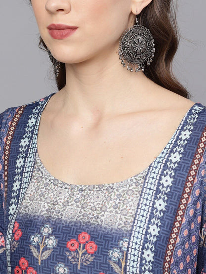 Women's  Blue Printed A-Line Kurta