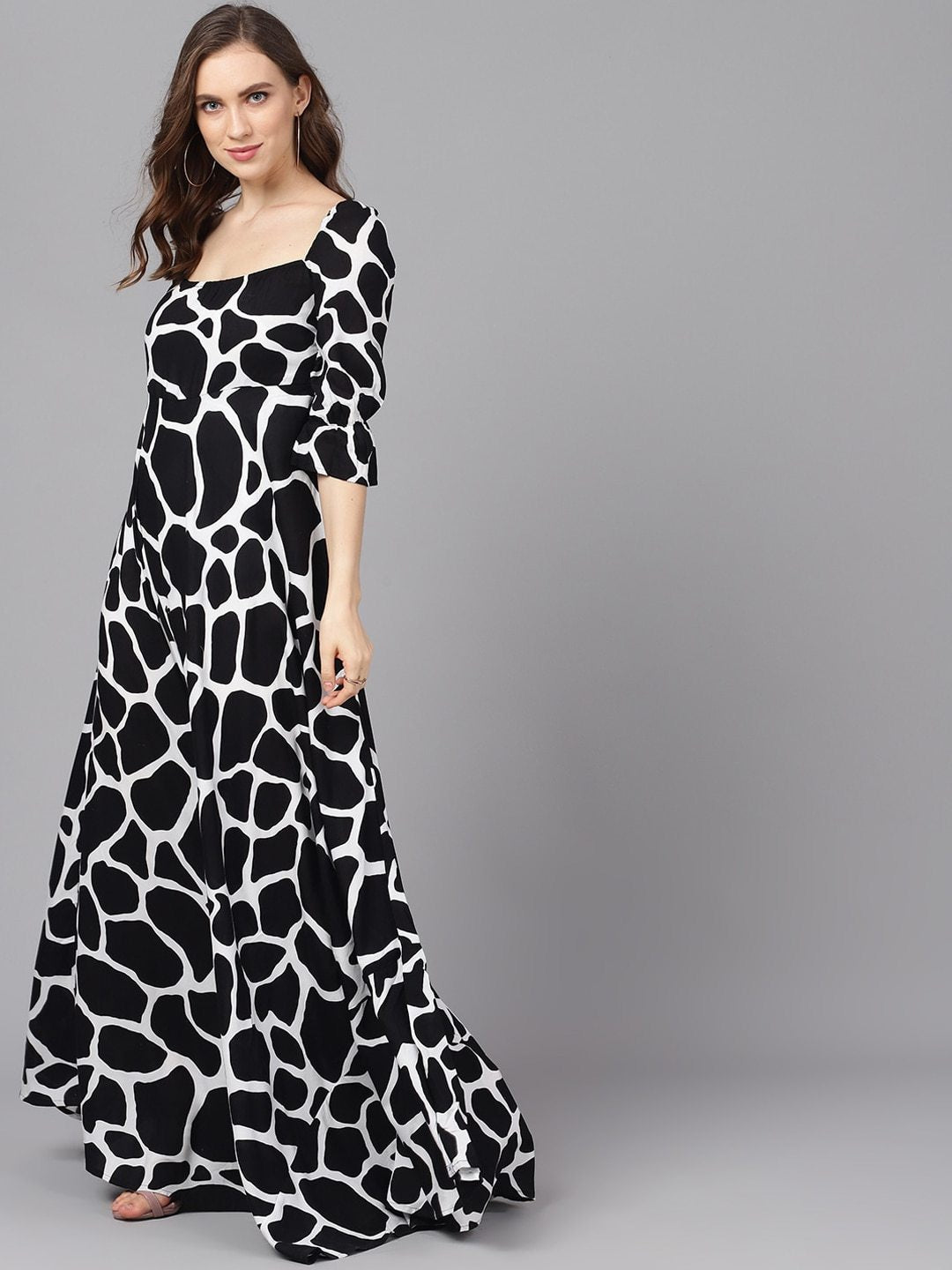 Women's  Black & White Printed Maxi Dress