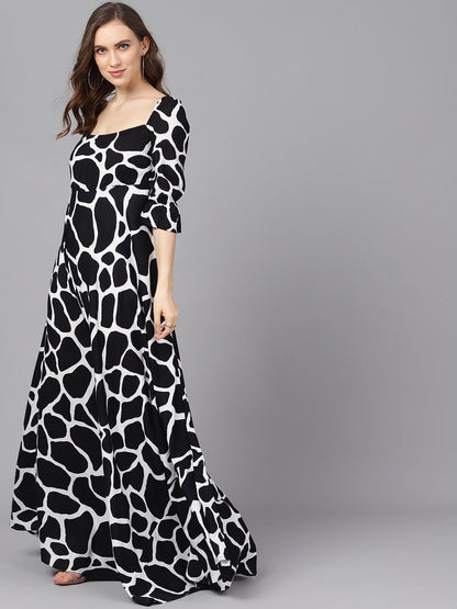 Women's  Black & White Printed Maxi Dress