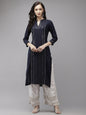 Women's Navy Blue Regular Sequinned Kurta Set