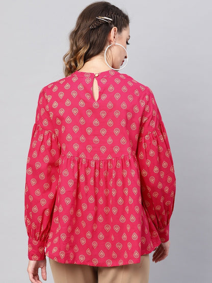 Women's Pink & Golden Printed Tunic