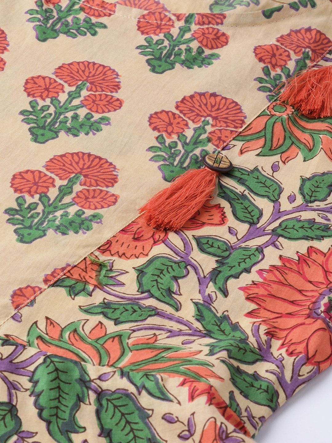 Women's  Beige & Orange Printed Maxi Dress