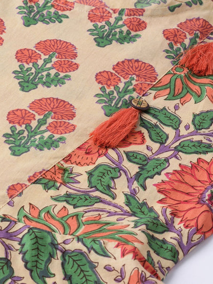 Women's  Beige & Orange Printed Maxi Dress