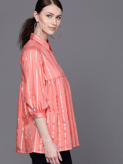 Couture Women's  Peach-Coloured & Silver Striped Tunic