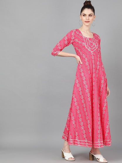 Women's  Pink Bandhani Printed Maxi Dress