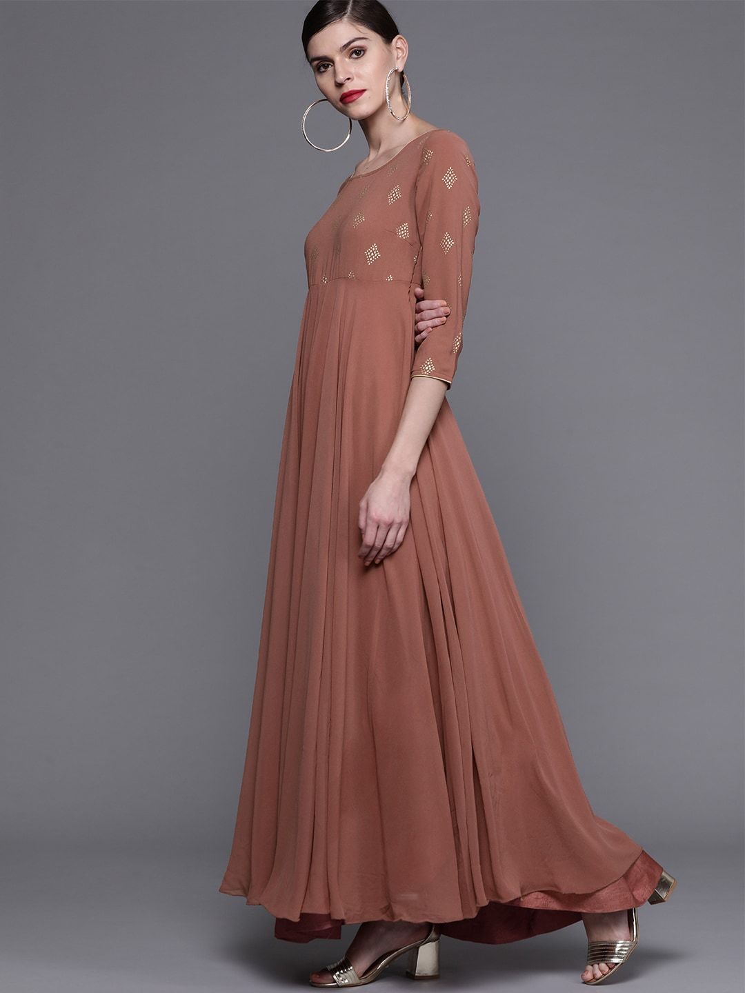 Women's  Brown Printed Detail Gown
