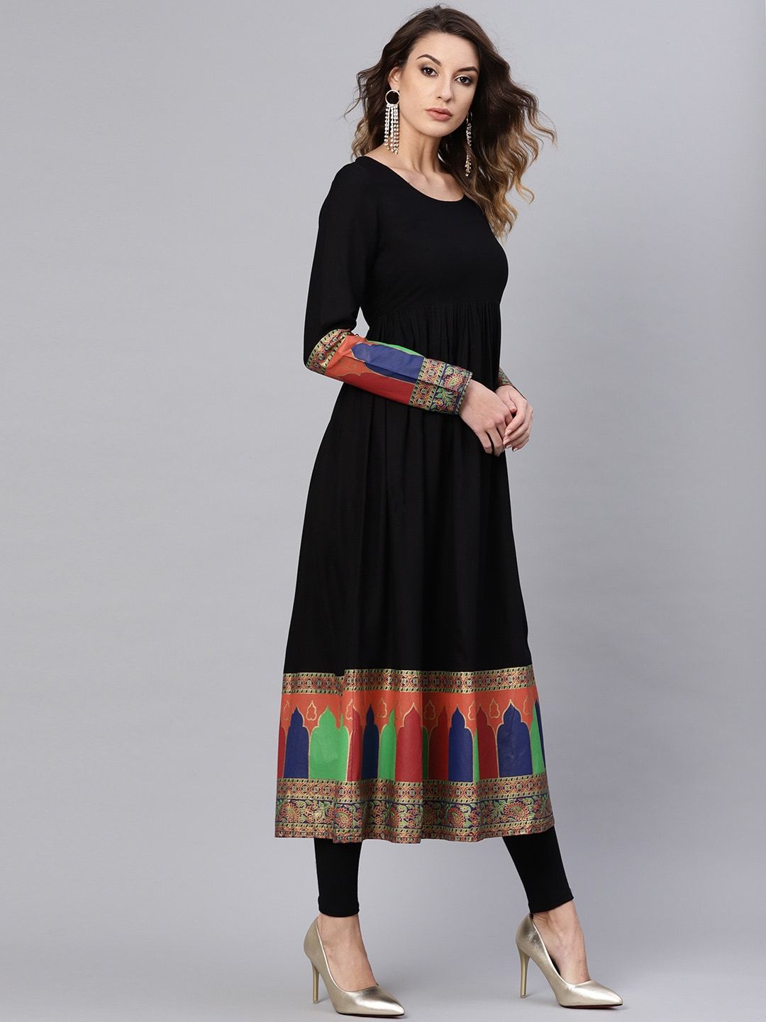 Women's  Black Solid A-Line Kurta