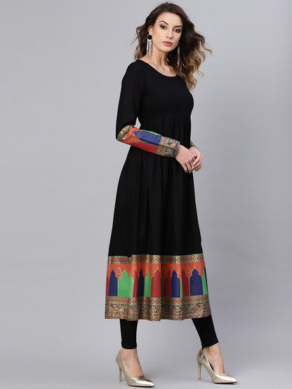 Women's  Black Solid A-Line Kurta