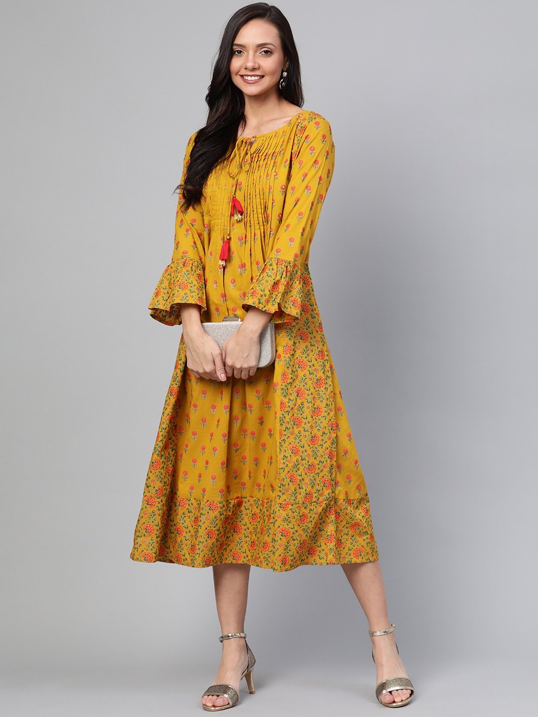 Women's Mustard Printed Dress