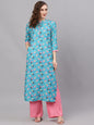 Women's  Blue Printed Straight Kurta