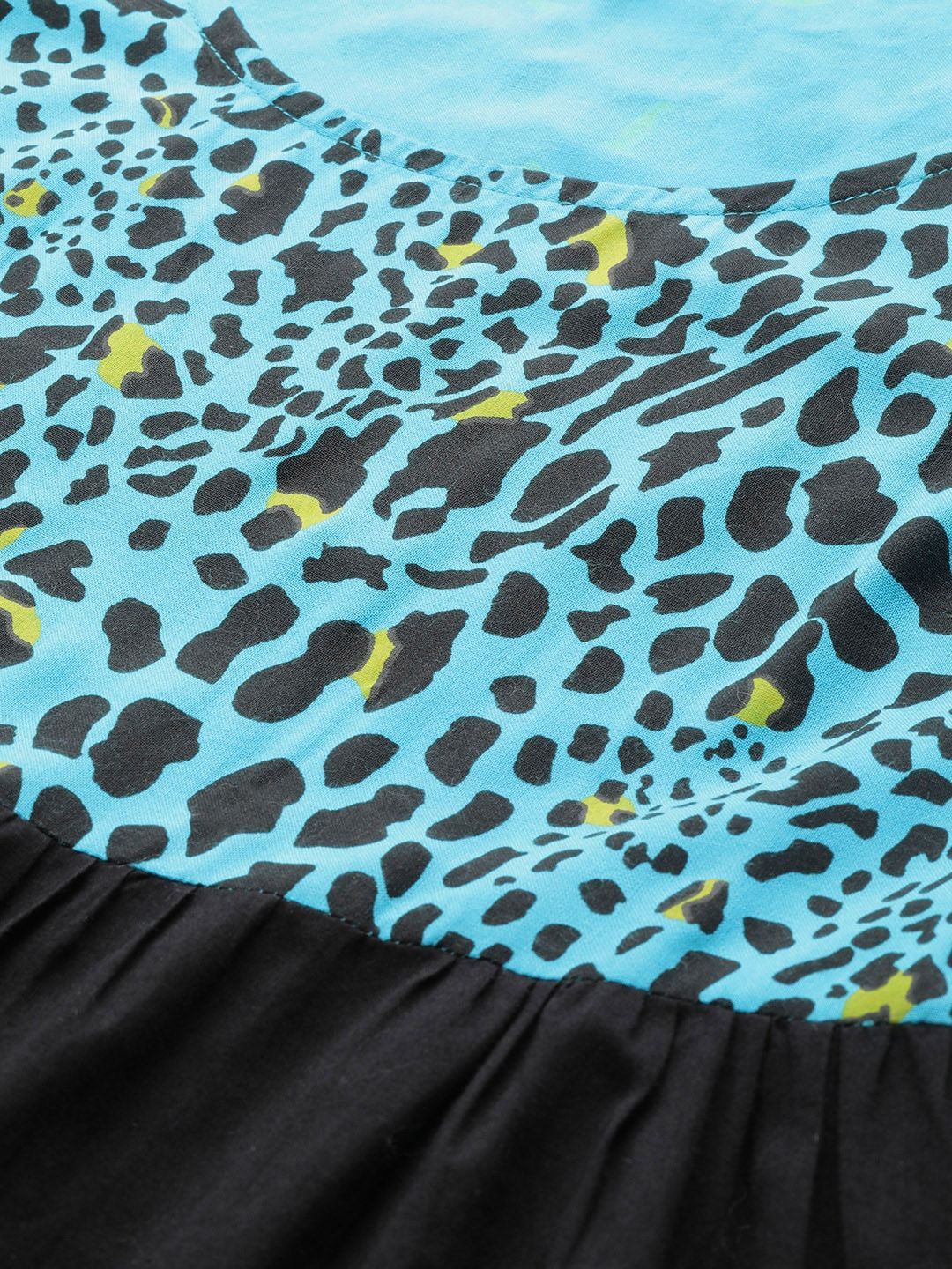 Women's  Blue & Black Animal Printed Fit & Flare Dress