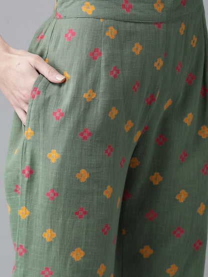 Women's  Green & Pink Printed Kurta with Palazzos
