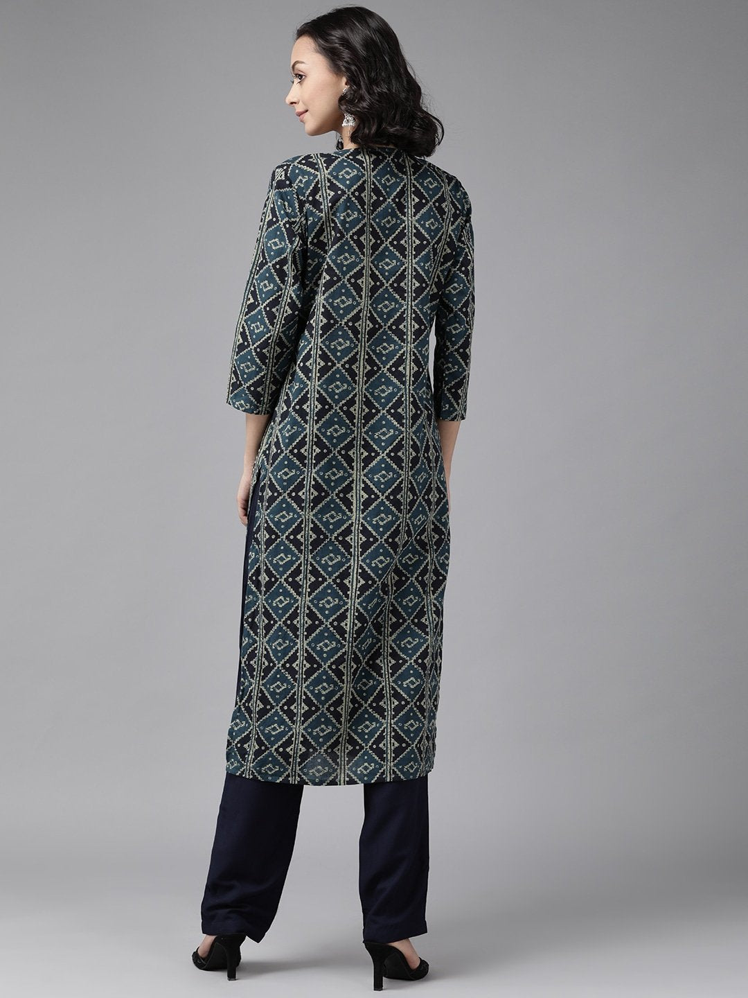 Women's Teal Blue & Black Kurta Set