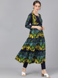 Women's  Navy Blue & Green Printed Anarkali Kurta