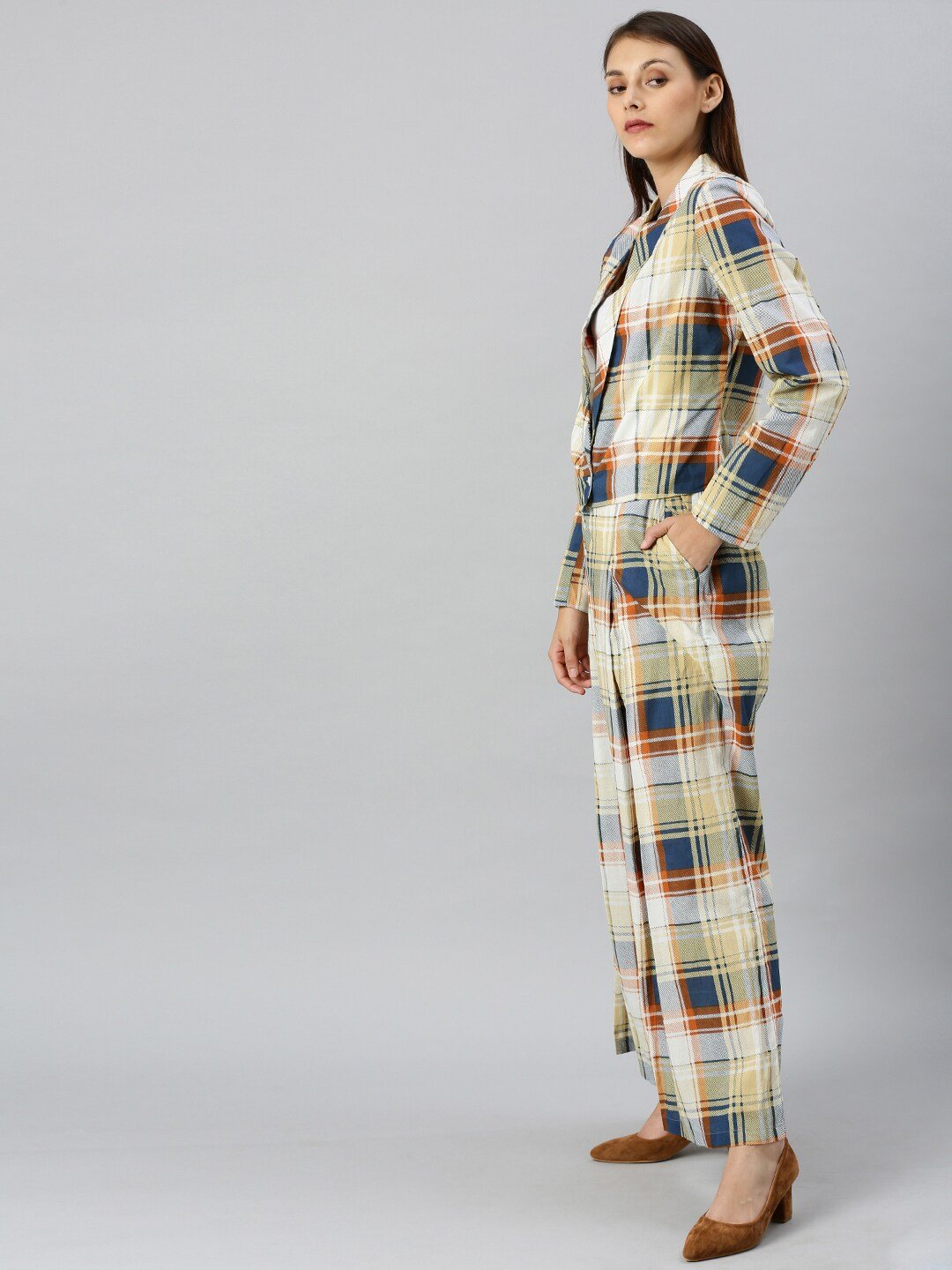 Women's Checked Coat with Palazzos