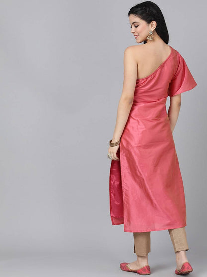 Women's  Pink Solid Straight Kurta