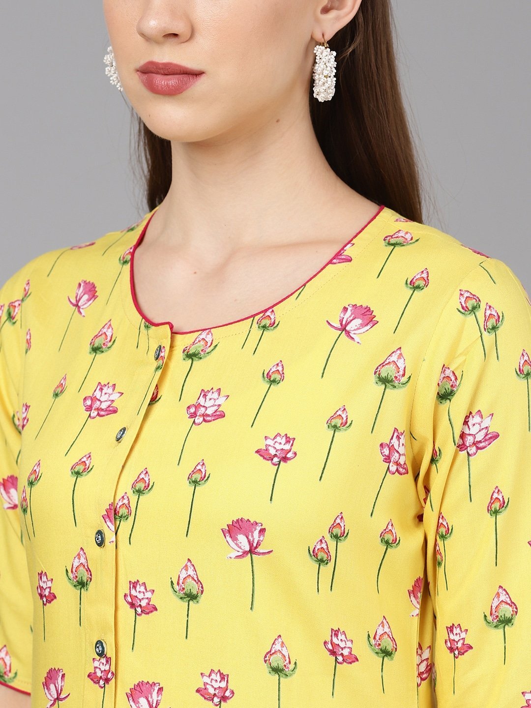 Women's  Yellow & Magenta Printed Kurta with Palazzos