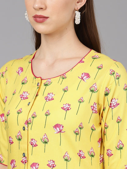 Women's  Yellow & Magenta Printed Kurta with Palazzos