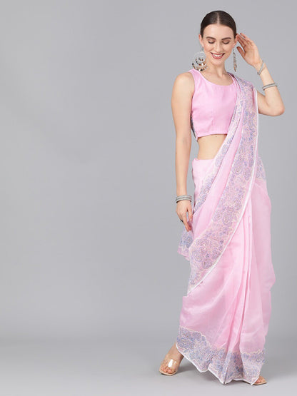 Women's Pink Solid Saree