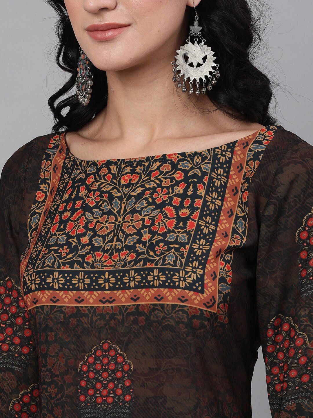 Women's  Brown & Black Printed Kurta with Palazzos