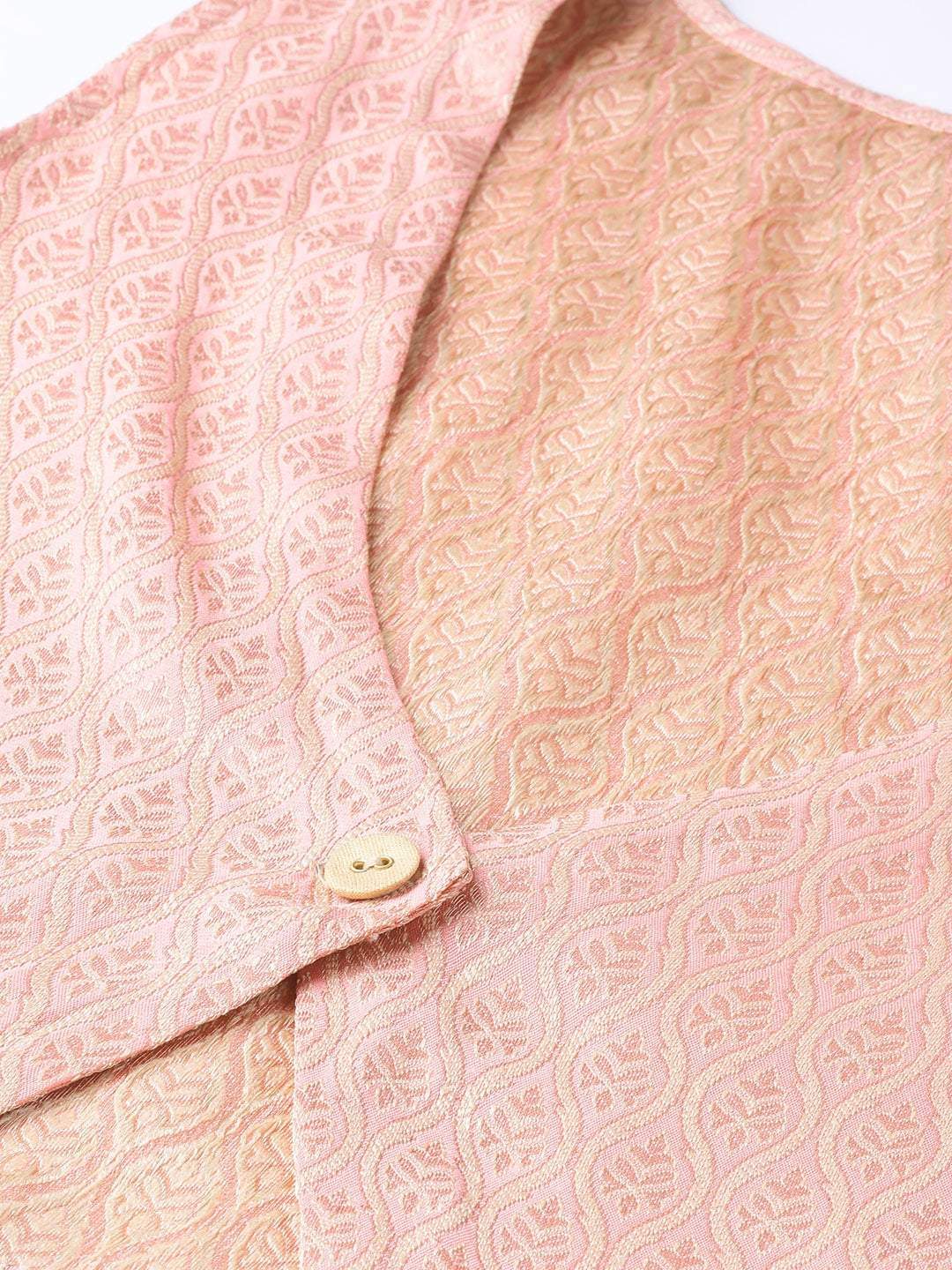 Women's  Off-White & Peach-Coloured Solid Straight Kurta with Ethnic Jacket
