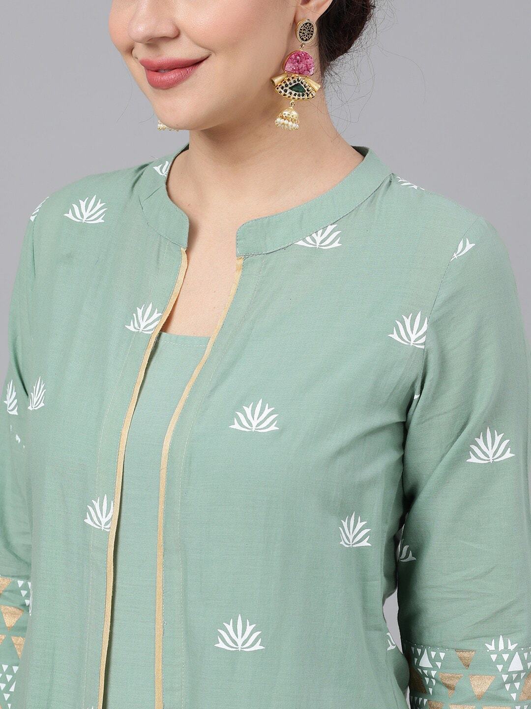 Women's  Green Solid Kurta with Trousers