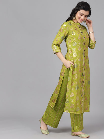 Women's  Green Printed Kurta with Palazzos