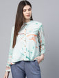 Women's  Sea Green & Orange Abstract Printed A-Line Tunic