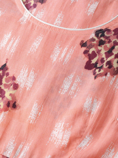 Women's  Peach-Coloured & Purple Printed Maxi Dress