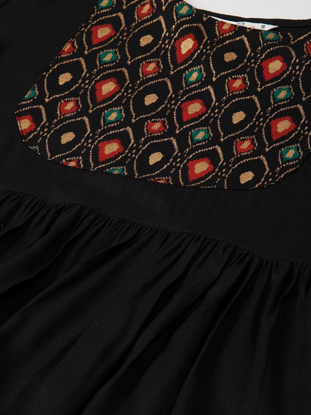 Women's Black & Golden Yoke Design A-Line Kurti