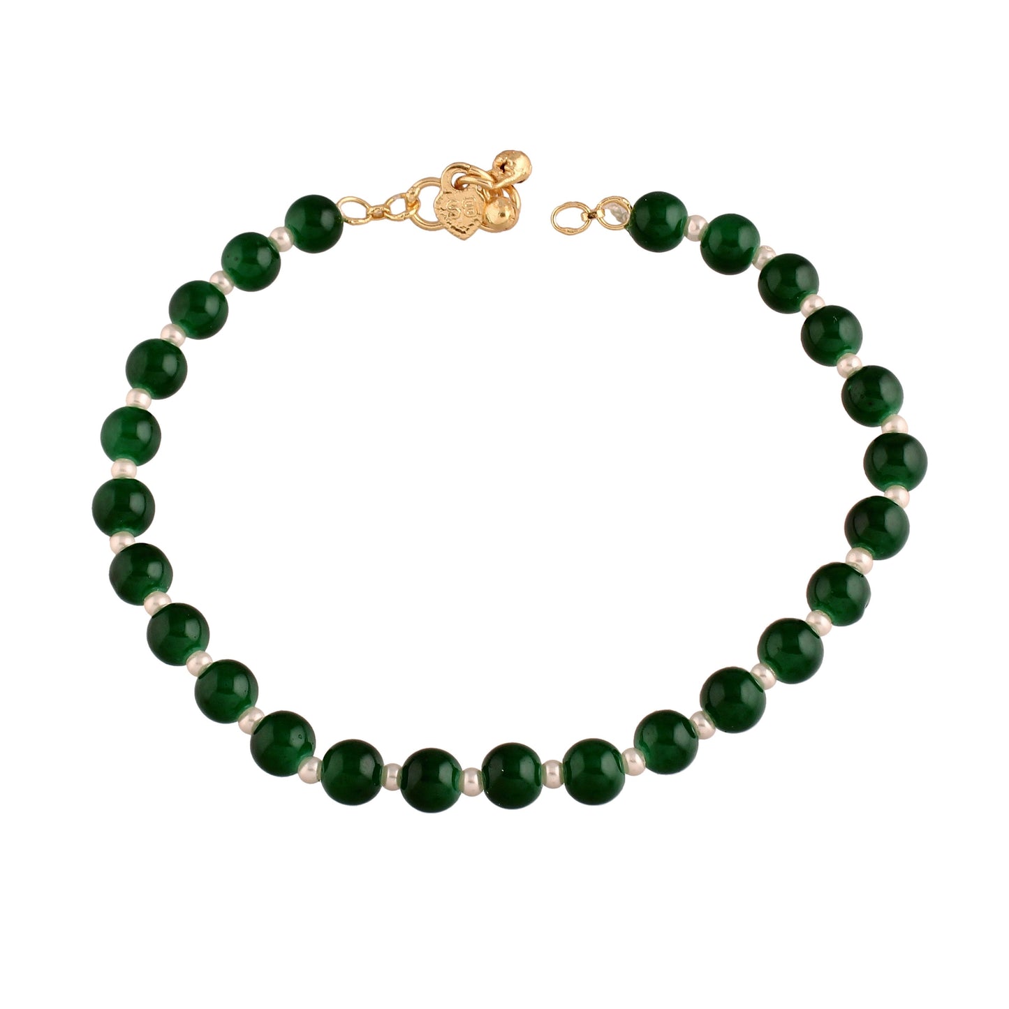 Women's Adjustable Pearl & Green Beads Single Anklet Payal Bracelet