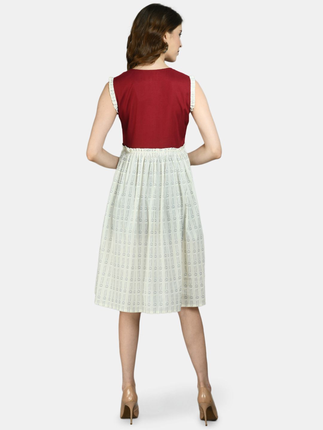 Women Red and White Printed Cotton dress by Myshka (