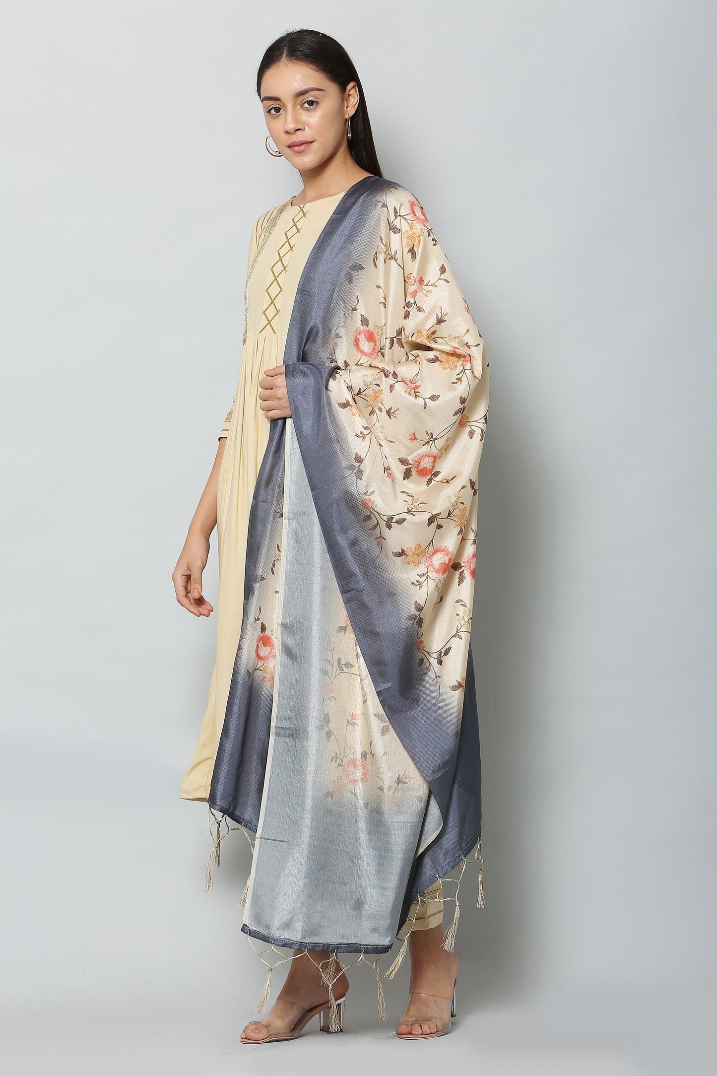 Women's Fown & Green Color Art Silk Digital Printed Dupatta