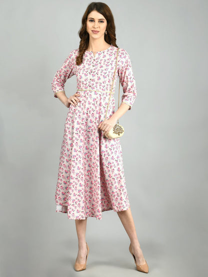 Women's Multi Polyester Printed 3/4 Sleeve Round Neck Casual Dress