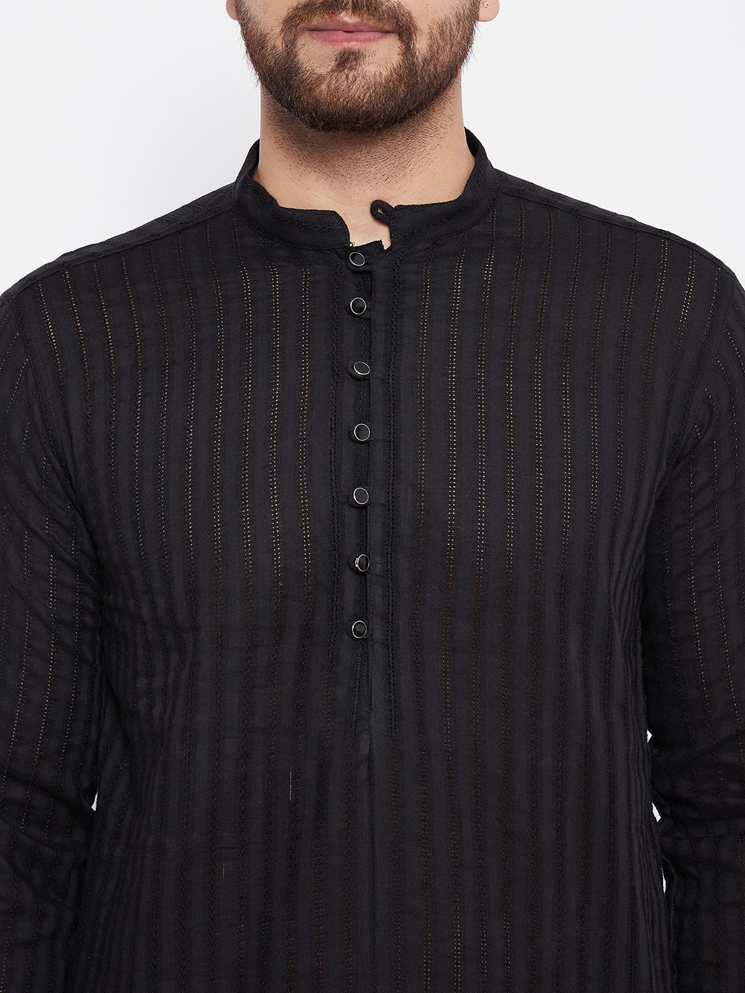 Men's Cotton Black Straight Kurta
