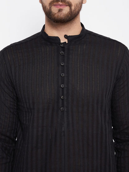 Men's Cotton Black Straight Kurta