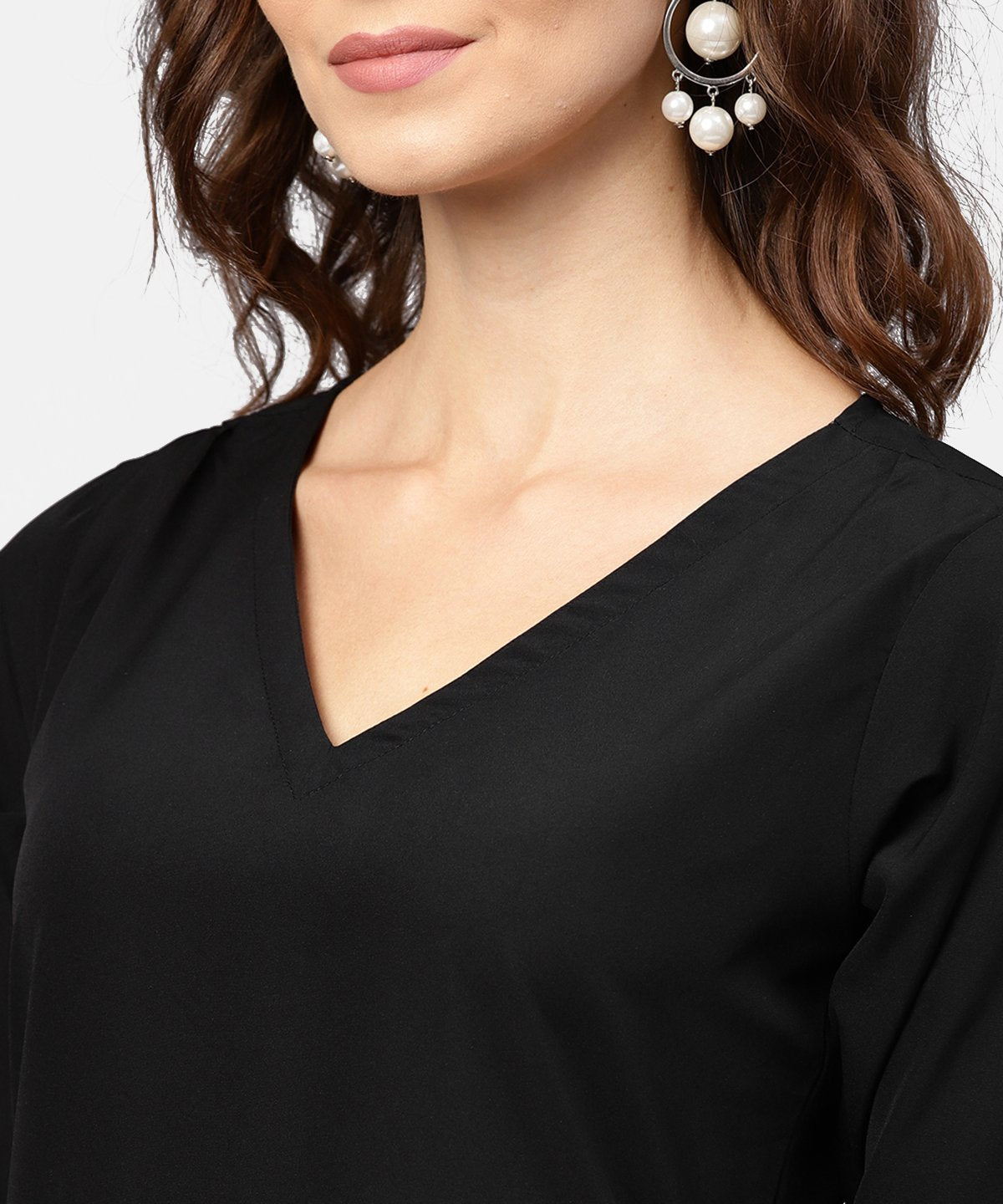 Women's Black Printed 3/4Th Sleeve V-Neck Dress