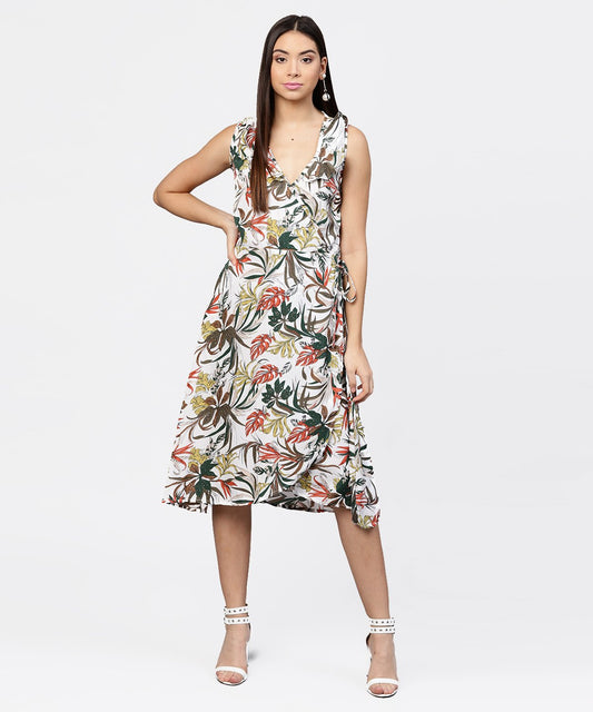 Women's Multi Printed Sleeveless V-Neck Short A-Line Dress