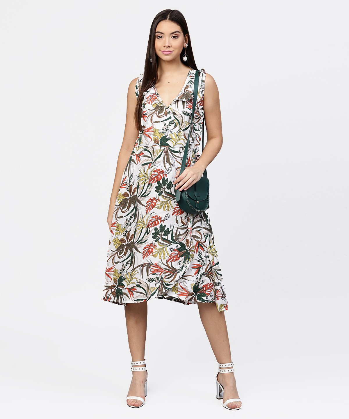 Women's Multi Printed Sleeveless V-Neck Short A-Line Dress