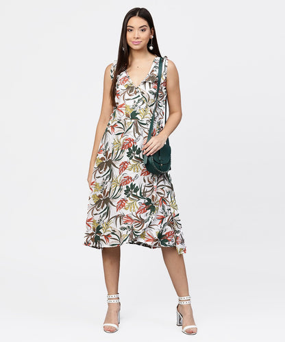 Women's Multi Printed Sleeveless V-Neck Short A-Line Dress