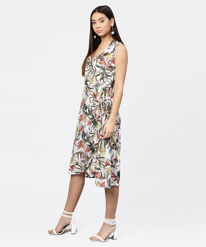 Women's Multi Printed Sleeveless V-Neck Short A-Line Dress