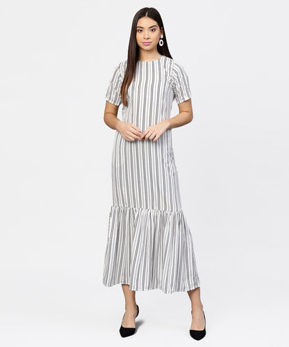 Women's Multi Colored Maxi Dress With Round Neck And Half Sleeves