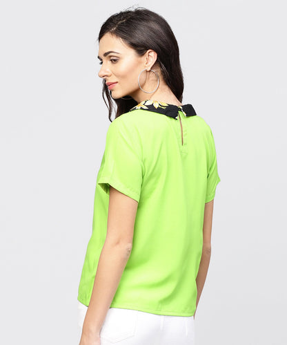Women's Parrot Green Top With Half Sleeves And Collar
