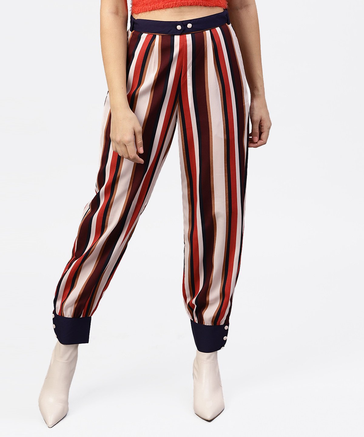 Women's Multi Printed Ankle Length Striped Trouser