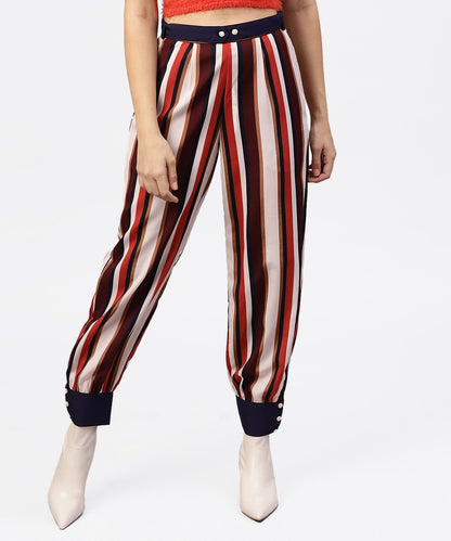 Women's Multi Printed Ankle Length Striped Trouser